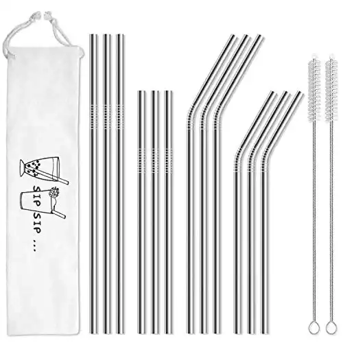 Hiware 12-Pack Reusable Stainless Steel Metal Straws